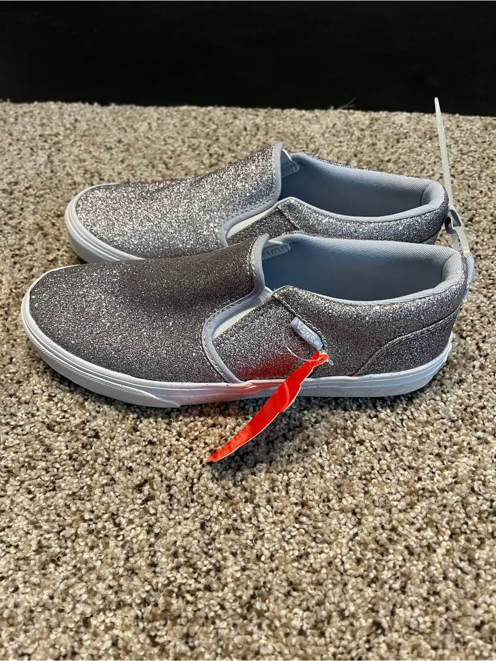 Vans Kids Silver Slip-On Glitter Shoes